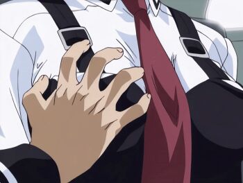 00s 1boy 1girl 2002 animated animated_gif bible_black bible_black_gaiden breasts car car_interior classroom groping groping_breast hiratani_seiichi kozono_nami large_breasts motor_vehicle necktie school_uniform shirt suspenders tagme vehicle_interior white_shirt