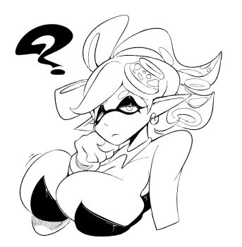 1girl arm_between_breasts breasts earrings georgewithas gloves hair_ornament highres jewelry large_breasts marie_(splatoon) nintendo pointy_ears question_mark_print splatoon_(series)