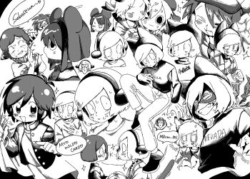 Rule 34 | 6+boys, animal ears, animal hat, cat hat, dream luther, facial mark, fake animal ears, greyscale, hat, kinder surprised michael jr., luther von ivory, monochrome, mouse hat, multiple boys, multiple views, neko oven, nyen (randal's friends), nyon (randal's friends), present day problem takeuchi robert, randal's friends, randal ivory, ratman 4 (randal's friends), sebastian de tomato smith chicken legs, short hair, sweater, tsukada satoru, turtleneck, turtleneck sweater, whisker markings, white background