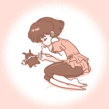 1girl animal bandana barefoot closed_eyes p-chan pig ranma_1/2 short_hair sleeping tendou_akane wanta_(futoshi)