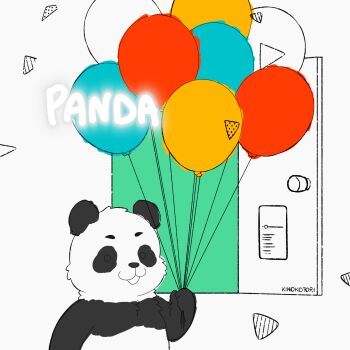 Rule 34 | animal, animal focus, balloon, character name, commentary request, door, highres, holding, holding balloon, jujutsu kaisen, kinokorin, looking ahead, no humans, open mouth, panda, panda (jujutsu kaisen), signature, simple background, solo, white background