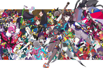 6+boys 6+girls absurdres alcremie allister_(pokemon) appletun applin arctovish arctozolt arm_up arrokuda avery_(pokemon) barraskewda bea_(pokemon) bede_(pokemon) black_cape black_hair blipbug blue_eyes boltund brown_eyes brown_hair calyrex cape carkol celebi centiskorch chewtle cinderace clobbopus coalossal copperajah corviknight corvisquire covered_navel cramorant crop_top crown cufant cursola dark-skinned_female dark_skin dottler dracovish dracozolt dragapult drakloak drednaw dreepy drizzile dubwool eiscue eldegoss eternatus everyone eyelashes facial_mark falinks flapple frosmoth galarian_articuno galarian_corsola galarian_darumaka galarian_farfetch'd galarian_form galarian_linoone galarian_meowth galarian_moltres galarian_mr._mime galarian_ponyta galarian_rapidash galarian_slowbro galarian_slowking galarian_slowpoke galarian_stunfisk galarian_weezing galarian_yamask galarian_zapdos galarian_zigzagoon gen_2_pokemon gen_4_pokemon gen_8_pokemon glastrier gloria_(pokemon) gordie_(pokemon) gossifleur grapploct great_ball greedent grey_hair grimmsnarl grin grookey hatenna hatterene hattrem highres hiro_(user_negm3832) holding holding_poke_ball hop_(pokemon) impidimp indeedee inteleon kabu_(pokemon) klara_(pokemon) kubfu legendary_pokemon leon_(pokemon) looking_ahead luxury_ball marnie_(pokemon) mask melony_(pokemon) microphone_stand midriff milcery milo_(pokemon) mime_jr. mixed-language_commentary morgrem morpeko mr._rime multiple_boys multiple_girls music mustard_(pokemon) mythical_pokemon nessa_(pokemon) nickit nintendo obstagoon oleana_(pokemon) opal_(pokemon) orbeetle pants parted_lips peonia_(pokemon) peony_(pokemon) perrserker piers_(pokemon) pincurchin pink_hair poke_ball poke_ball_(basic) pokemon pokemon_(creature) pokemon_swsh polteageist puffy_sleeves purple_hair raboot raihan_(pokemon) regidrago regieleki rillaboom rolycoly rookidee rose_(pokemon) rotom rotom_phone runerigus sandaconda scorbunny shirt shoes shorts silicobra singing sinistea sirfetch'd sizzlipede skwovet smile snom sobble socks sonia_(pokemon) spectrier sunglasses thievul thwackey toxel toxtricity upside-down urshifu victor_(pokemon) white_hair white_shirt white_shoes white_shorts white_socks wooloo wristband yamper zacian zamazenta zarude