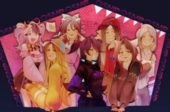 6+girls animal_ears baghera_jones black_sweater bliskidraw blonde_hair breasts brown_hair cat_ears cat_girl cleavage commentary_request copyright_name demon_girl demon_horns grin hat highres hood hoodie horns indie_virtual_youtuber ironmouse ironmouse_(1st_costume) jaiden_animations lenay long_hair long_sleeves minecraft_youtube multiple_girls nihachu pink_hair pink_sweater pleated_skirt ponytail propeller_hat quackity_smp red_hat red_shirt riversgg shirt skirt smile spanish_commentary sweater thighhighs tinakitten twintails virtual_youtuber vshojo white_shirt yellow_hoodie