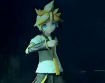 1boy 3d animated animated_gif blonde_hair blue_eyes concert detached_sleeves gesture hand_gesture headphones headset kagamine_len lowres male_focus motion_blur music necktie singing spiked_hair vocaloid