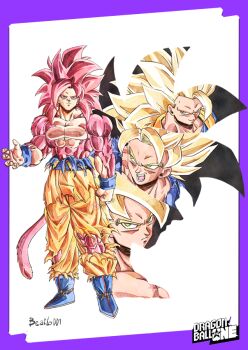 1boy artist_name beatlo_(rodrigo38658978) blonde_hair blue_boots blue_sash boots border dragon_ball dragon_ball_daima dragonball_z evolutionary_line full_body green_eyes long_hair medium_hair muscular muscular_male orange_pants pants purple_border red_eyes red_fur red_hair sash silhouette simple_background solo_focus son_goku spiked_hair super_saiyan super_saiyan_1 super_saiyan_2 super_saiyan_3 super_saiyan_4 topless_male torn_clothes torn_pants white_background