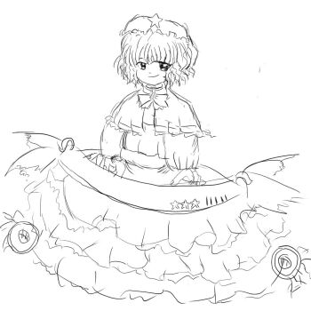 bonnet bow bowtie concept_art derivative_work dress frida_pianist_(touhou) frilled_bonnet frilled_dress frills greyscale hat hat_ornament instrument maid monochrome onasu_(artist) piano portrait_of_exotic_girls star_(symbol) star_hat_ornament touhou turtleneck victorian_maid wings zun_(artist)