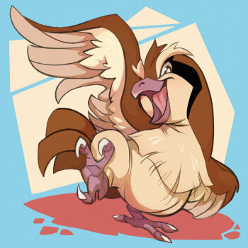 abstract_background beak bird gen_1_pokemon highres looking_at_viewer nintendo no_humans open_mouth pidgey pokemon pokemon_(creature) solo southpauz