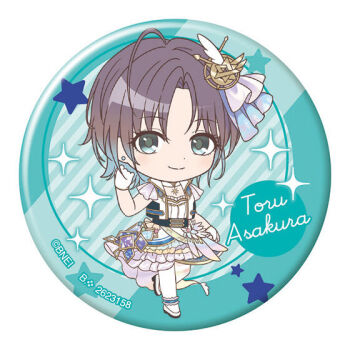 1girl asakura_toru blue_background blue_eyes blush dress gloves gradient_hair high_heels idolmaster idolmaster_shiny_colors jewelry multicolored_hair necklace official_art rhinestone shoes short_hair smile solo standing standing_on_one_leg star_(symbol) white_gloves white_shoes