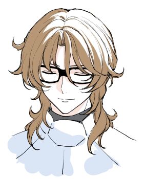 1boy brown_hair closed_eyes glasses gundam gundam_00 highres lockon_stratos lyle_dylandy male_focus smile upper_body