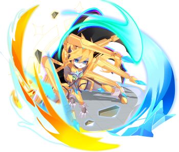 1girl absurdres aizeis alternate_costume armor armored_boots belt biometal blonde_hair blue_eyes body_armor bodystocking bodysuit boots breasts chest_jewel ciel_(mega_man) coattails commission commissioner_upload covered_navel crown energy fighting_stance forehead_jewel full_body gauntlets gloves highres knee_pads long_hair mechanical_ears mechanical_wings mega_man_(series) mega_man_zero_(series) mega_man_zx model_w_(mega_man) no_mask non-web_source petite ponytail shorts small_breasts solo tailcoat thighs tiara transparent_background wings