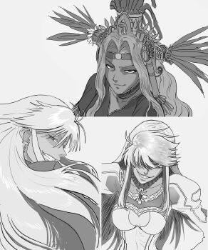 absurdres aztec commentary english_commentary fate/grand_order fate_(series) fringe_trim highres kukulkan_(fate) mexican_clothes nahui_mictlan_(fate/grand_order) poncho quetzalcoatl_(fate) sideless_outfit ythdltmnmhlc10