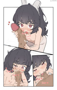 1boy 1girl ^^^ absurdres age_difference artist_name black_hair blue_archive blush censored cum cum_in_mouth cum_overflow english_text fellatio flat_chest half-closed_eyes heart hetero highres loli long_hair looking_at_viewer miyu_(blue_archive) mosaic_censoring multiple_views nekonomikon nipples oral panels pantyhose penis red_eyes saliva saliva_trail sequential simple_background snot solo_focus sound_effects tearing_up tears tongue tongue_out topless_female torn_clothes torn_pantyhose uneven_eyes veins veiny_penis white_background white_pantyhose