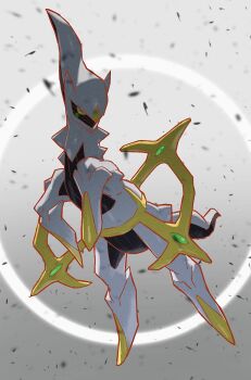 absurdres af_(afloatisland) arceus closed_mouth colored_sclera full_body gen_4_pokemon green_sclera grey_background highres legendary_pokemon looking_at_viewer mythical_pokemon nintendo no_humans pokemon pokemon_(creature) red_eyes solo