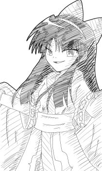 1girl absurdres ainu_clothes black_hair breasts hair_ribbon half-closed_eyes highres legs long_hair nakoruru pants parted_lips ribbon samurai_spirits small_breasts smile snk solo the_king_of_fighters thighs tongue