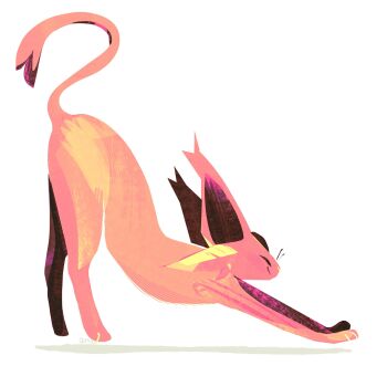 andewitt closed_eyes closed_mouth commentary english_commentary espeon forehead_jewel from_side gem gen_2_pokemon highres nintendo no_humans pink_fur pokemon pokemon_(creature) pokemon_focus red_gem simple_background stretching white_background