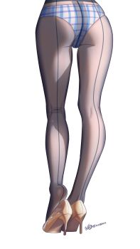 1girl absurdres ass black_pantyhose commentary_request from_behind high_heels highres leg_focus lower_body original panties panties_under_pantyhose pantyhose skindentation solo standing thigh_gap thighs underwear white_panties xiaoxi0619