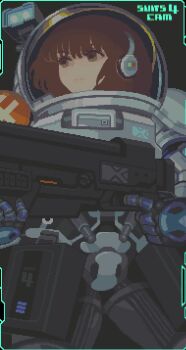 animated animated_gif battlesuit brown_hair gun headset koguma_project tentacles weapon