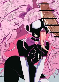 absurdres bar_censor breasts censored cum elbow_gloves gloves highres long_tongue magical_girl marvel necroko nipples nude penis pink_hair rodrigoh_(rodrigo0xibalba) sharp_teeth symbiote teeth tongue twintails