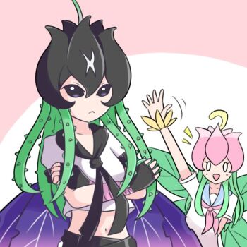 Rule 34 | 2girls, bancholilimon, digimon, fairy, flower, lilimon, multiple girls, plant, scar, school uniform, thorns