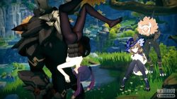 2boys 2girls 3d animated ass black_legwear brown_hair fellatio genshin_impact hairdressing hat hilichurl_(genshin_impact) interracial lawachurl_(genshin_impact) lisa_(genshin_impact) male_masturbation mask masturbation mona_(genshin_impact) monster multiple_boys multiple_girls oral pantyhose penis purple_hair rape sound tagme twintails uncensored upside-down video wallimog