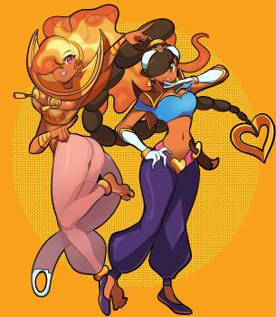 Rule 34 | 1girl, ass, breasts, brown hair, capcom, cleavage, hair over one eye, heart, highres, large breasts, long hair, midriff, navel, pasties, ponytail, power stone, rouge (power stone), tassel