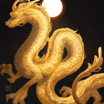 animal_focus artist_logo black_background commentary dragon driftwoodwolf eastern_dragon english_commentary full_moon logo moon night no_humans original outdoors sky star_(sky) starry_sky