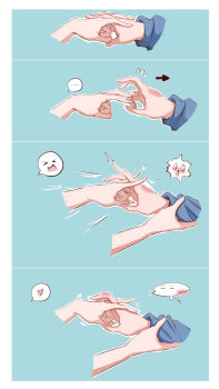 Rule 34 | ..., 2girls, absurdres, arrow (symbol), blue background, blush, chinese commentary, cho kaguya-hime!, closed eyes, commentary request, couple, flying sweatdrops, hand blush, hand focus, heart, highres, holding hands, interlocked fingers, kaguya (cho kaguya-hime!), kiss, multiple girls, multiple views, mumi daohu, open mouth, sakayori iroha, simple background, spoken ellipsis, spoken expression, spoken heart, tribadism gesture, yuri