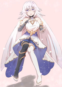 Rule 34 | 1girl, bare shoulders, black bridal gauntlets, blue skirt, breasts, bridal gauntlets, cleavage, cleavage cutout, clothing cutout, full body, grimms notes, haromiki, long hair, looking at viewer, magic mirror (grimms notes), parted lips, purple eyes, purple hair, skirt, very long hair