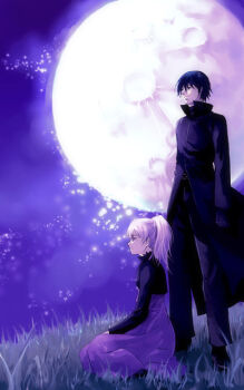 Rule 34 | 00s, 1boy, 1girl, bad id, bad pixiv id, darker than black, field, full moon, hei (darker than black), image sample, moon, night, pixiv sample, purple theme, yin (darker than black), yoeah