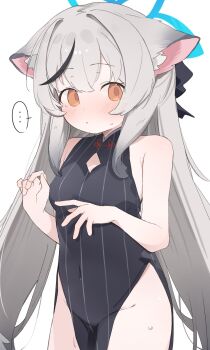 ... 1girl :&lt; animal_ear_fluff animal_ears bare_arms bare_shoulders black_dress black_ribbon blue_archive blue_halo blush breasts china_dress chinese_clothes closed_mouth clothing_cutout covered_navel diamond_cutout dot_nose dress floppy_ears grey_hair hair_between_eyes hair_ribbon halo hands_up highres hip_vent kokona_(blue_archive) loli long_hair looking_at_viewer multicolored_hair no_panties orange_eyes pelvic_curtain pinstripe_dress pinstripe_pattern ribbon sidelocks simple_background sleeveless sleeveless_dress small_breasts solo spoken_ellipsis standing streaked_hair sweat sweatdrop tntl_nemui very_long_hair white_background