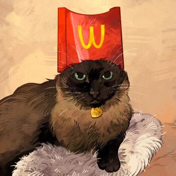absurdres animal animal_focus cat catwheezie commentary english_commentary highres looking_at_viewer mcdonald's no_humans original