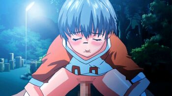 1girl animated animated_gif blue_hair blush bottomless breasts censored closed_eyes ebata_risa erogos girl_on_top lamppost loli love_fetish maki_daikichi mosaic_censoring night outdoors park pov reverse_trap sasamiya_kaoru sex small_breasts tears tree vaginal