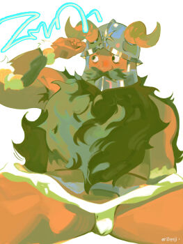 1boy absurdres armpit_hair armpits artist_request bara beard brown_hair bulge dungeon_meshi dwarf facial_hair fake_horns helmet highres horned_helmet horns loincloth long_beard looking_to_the_side male_focus muscular muscular_male mustache senshi_(dungeon_meshi) sitting solo spread_legs thick_mustache thick_thighs thighs very_long_beard
