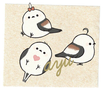 animal_focus ayu_(mog) bird border bow commentary commentary_request english_commentary heart lowres mixed-language_commentary no_humans original outside_border red_bow romaji_commentary signature solid_circle_eyes white_border yellow_background