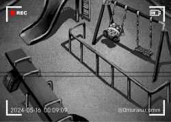 animated balancing battery_indicator blush_stickers dated fangs fixed-point_camera greyscale hat jester_cap jumping kirby_(series) marx_(kirby) monochrome nintendo no_humans omuraisu_omm on_swing playground pom_pom_(clothes) recording seesaw slide slit_pupils solo static swing swinging_on_swing tagme time_lapse twitter_username ugoira video viewfinder