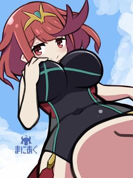 breasts highres large_breasts ma2acworks pyra_(pro_swimmer)_(xenoblade) pyra_(xenoblade) red_eyes red_hair solo swimsuit xenoblade_chronicles_(series) xenoblade_chronicles_2