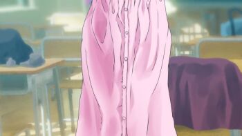 1girl animated blunt_bangs blurry blush bow breasts brown_hair classroom closed_eyes closed_mouth collarbone completely_nude depth_of_field dot_nose embarrassed frown hair_between_eyes hair_bow loli looking_at_viewer looking_to_the_side navel nose_blush nude original parted_lips pink_bow purple_eyes pussy short_hair sidelocks small_breasts solo tachiinu tagme thighs undressing video wrap_towel