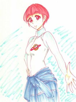 Rule 34 | aged up, bowl cut, commentary request, hoshina hikaru, jaxa, okian minami, precure, red hair, star twinkle precure, traditional media