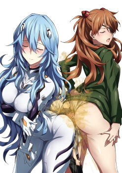 1boy 2girls absurdres age_difference ass ass-to-ass ayanami_rei bare_legs between_buttocks black_hair blue_hair blush bodysuit butt_crush closed_mouth commentary_request curvy embarrassed evangelion:_3.0+1.0_thrice_upon_a_time eyepatch fart femdom giant giantess girl_on_top girl_sandwich green_jacket hair_between_eyes headgear hetero highres huge_ass ikari_shinji interface_headset_(evangelion) jacket long_hair looking_back mecha_pilot_suit mini_person miniboy multiple_girls neon_genesis_evangelion non-web_source onee-shota open_mouth orange_hair panties plugsuit_(evangelion) rebuild_of_evangelion red_eyes relief sandwiched school_uniform shiny_skin simple_background size_difference skin_tight smell source_request souryuu_asuka_langley thong tokyo-3_middle_school_uniform torture tsundere underwear very_long_hair white_background white_bodysuit white_panties