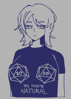 1girl arms_at_sides black_shirt breasts colored_skin cropped_arms cropped_torso crossed_bangs d20_(die) dice english_text expressionless eyelashes faust_(project_moon) fluffy_hair grey_background greyscale hair_between_eyes icosahedron large_breasts limbus_company looking_at_viewer medium_hair messy_hair monochrome neck numbered pale_skin polyhedral_dice project_moon shirt shirt_overhang sidelocks simple_background solo udonoki white_eyes white_hair white_skin