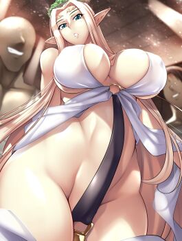 1girl blonde_hair breasts celestine_lucullus elf haganef highres huge_breasts kuroinu_~kedakaki_seijo_wa_hakudaku_ni_somaru~ pointy_ears