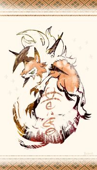 animal_focus border bwmtk1110 claws fangs full_body gen_7_pokemon green_eyes highres looking_at_viewer lycanroc lycanroc_(dusk) nintendo no_humans open_mouth orange_border orange_fur pokemon pokemon_(creature) simple_background solo standing teeth white_background white_fur wolf