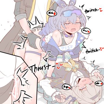 3girls absurdres bar_censor black_capelet black_coat black_gloves black_jacket blush capelet censored coat commentary drooling english_commentary firefly_(honkai:_star_rail) futa_with_female futanari gloves goggles goggles_on_head gradient-tinted_eyewear gradient_hair green_hair grey_hair group_sex highres honkai:_star_rail honkai_(series) jacket multicolored_hair multiple_girls neckerchief open_clothes open_coat open_mouth paid_reward_available physisyoon pointless_censoring sandwiched shirt silver_wolf_(honkai:_star_rail) single_strap stelle_(honkai:_star_rail) thigh_strap threesome tinted_eyewear trailblazer_(honkai:_star_rail) variant_set white_shirt yellow_neckerchief