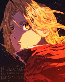 1boy blonde_hair closed_mouth commentary edward_elric english_commentary english_text eyelashes fullmetal_alchemist highres jacket long_hair male_focus sanshisuimei_1 upper_body yellow_eyes