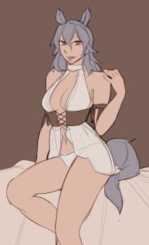 1girl animal_ears grey_hair horse_ears horse_girl horse_tail kalruna lingerie original panties solo tail underwear white_panties