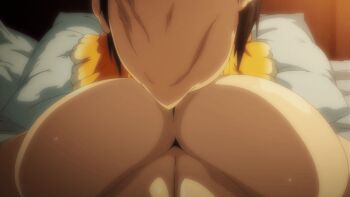 1boy 1girl animal_ears animated animated_gif bed bed_sheet black_hair bouncing_breasts breast_sucking breasts breasts_apart breasts_squeezed_together brown_eyes collar dog_ears dog_girl head_on_pillow hetero isekai_meikyuu_de_harem_wo kaga_michio large_breasts lying medium_hair moaning nipples nude on_back open_mouth orange_hair pillow roxanne_(isekai_meikyuu_de_harem_wo) saliva saliva_trail sex_slave short_hair slave