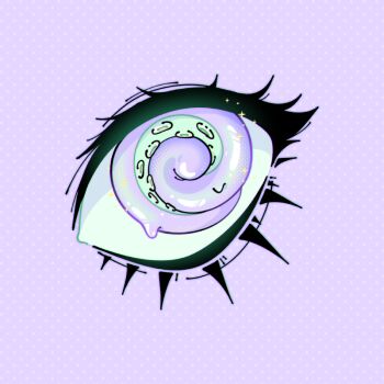 Rule 34 | 1other, @ @, colored sclera, dripping, eye focus, ghoulkiss, green sclera, halftone, original, pastel colors, polka dot, polka dot background, purple background, purple theme, sparkle, tentacles