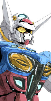 Rule 34 | anzu yoshihiro, commentary request, g-self, gundam, gundam g no reconguista, highres, looking ahead, mecha, mecha focus, mobile suit, no humans, robot, science fiction, simple background, solo, upper body, white background, yellow eyes