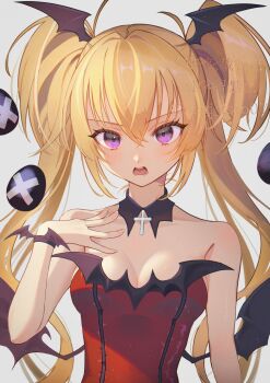 Rule 34 | 1girl, absurdres, amanegi toro, blonde hair, breasts, commentary request, dress, guardian chara, hair ornament, highres, hoshina utau, jewelry, long hair, looking at viewer, magical girl, purple eyes, shirt, shugo chara!, simple background, solo, twintails, white background
