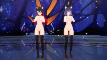 2girls animal_ears animated cat_ears cat_girl cat_tail honkai_impact multiple_girls music nipples nude seele_vollerei tagme tail video